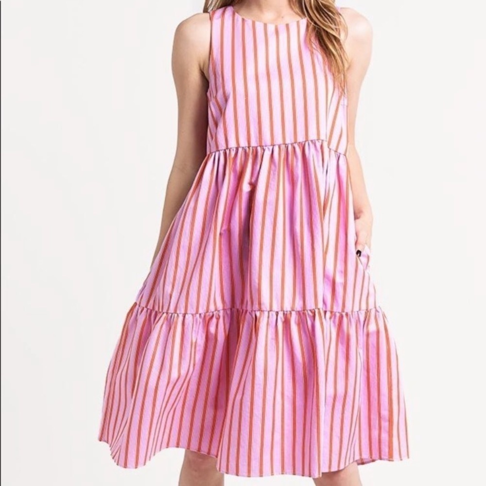 Like new MDS STRIPES PINK STRIPE PEASANT DRESS